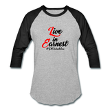 Live in Earnest B Baseball T-Shirt - heather gray/black