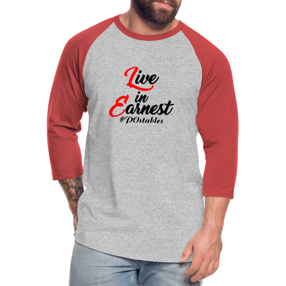 Live in Earnest B Baseball T-Shirt - heather gray/red