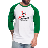 Live in Earnest B Baseball T-Shirt - white/kelly green