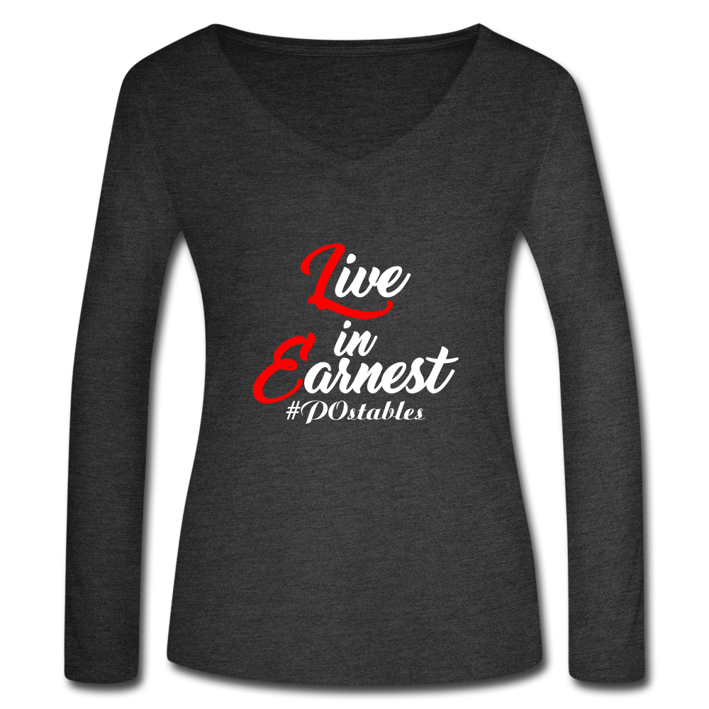 Live in Earnest W Women’s Long Sleeve  V-Neck Flowy Tee - deep heather