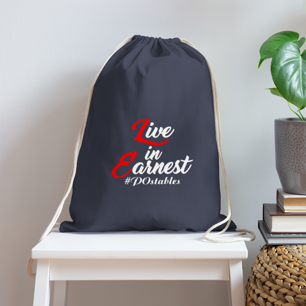 Live in Earnest W Cotton Drawstring Bag - navy