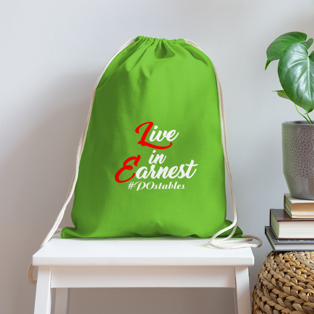 Live in Earnest W Cotton Drawstring Bag - clover