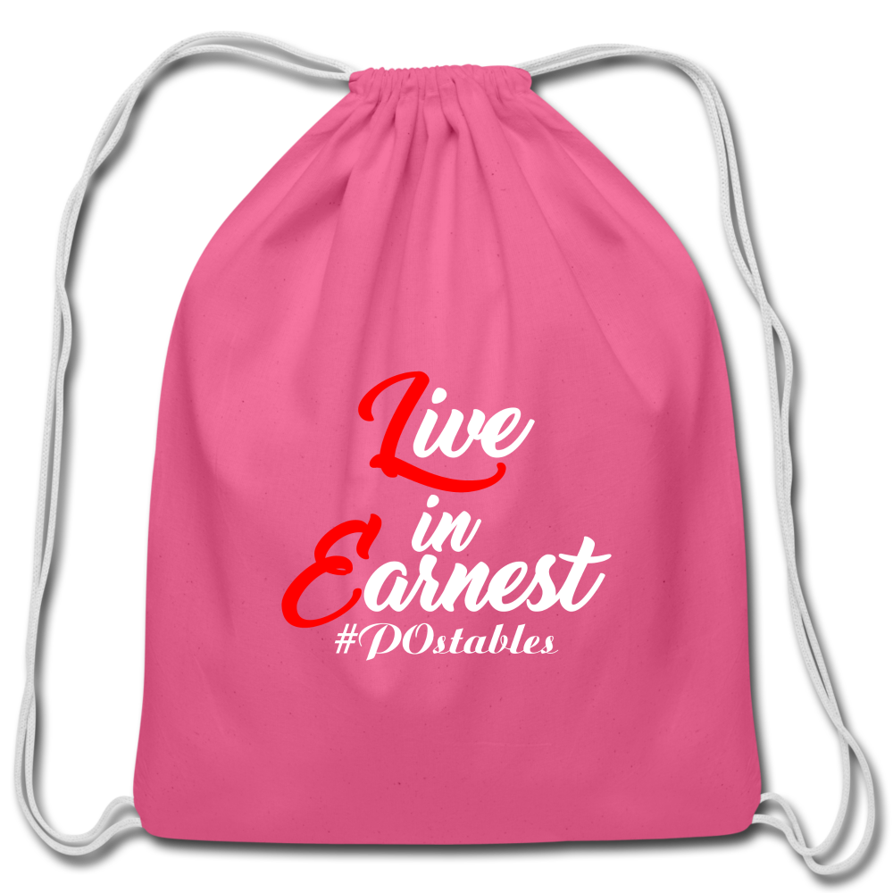 Live in Earnest W Cotton Drawstring Bag - pink
