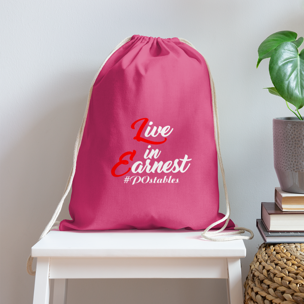 Live in Earnest W Cotton Drawstring Bag - pink