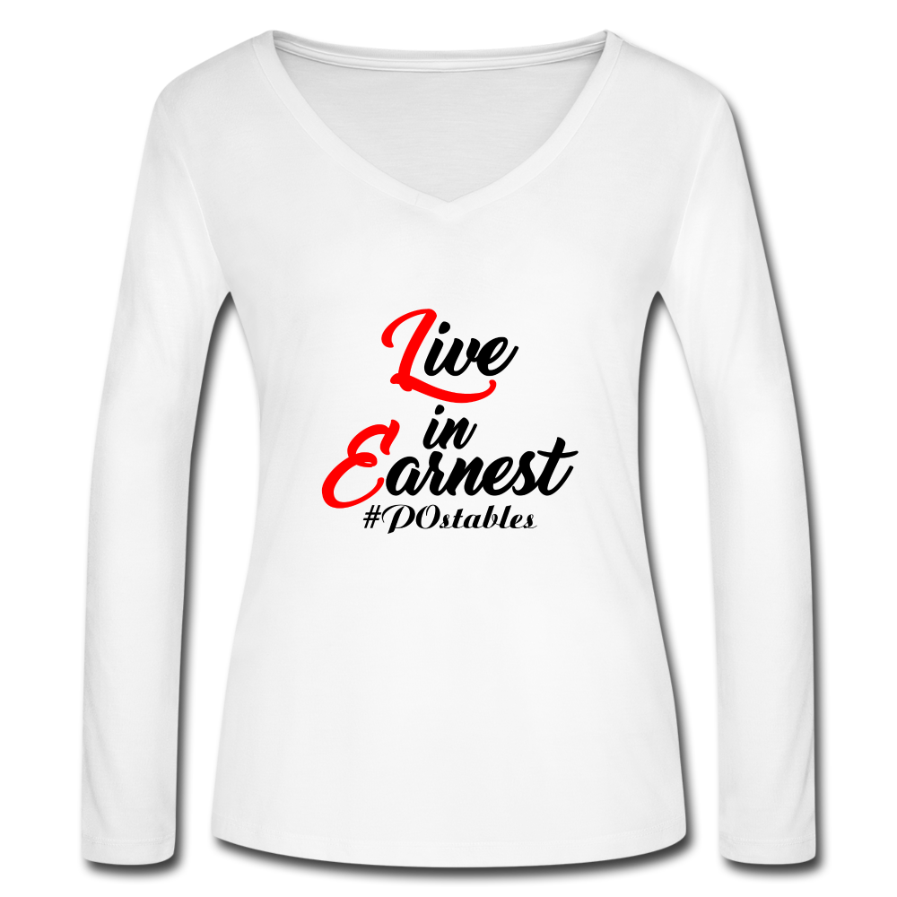 Live in Earnest B Women’s Long Sleeve  V-Neck Flowy Tee - white