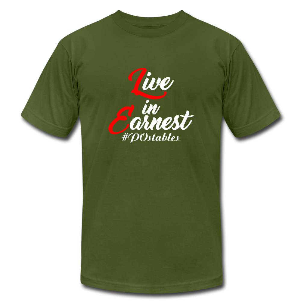 Live in Earnest W Unisex Jersey T-Shirt by Bella + Canvas - olive